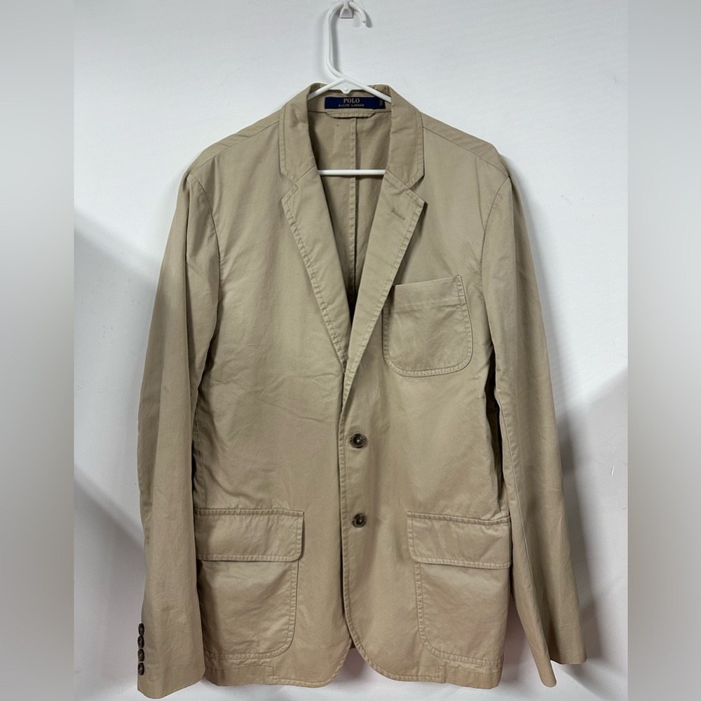 Polo Ralph Lauren Pima Cotton Beige Khaki Blazer Field Jacket Coat Men's 42L